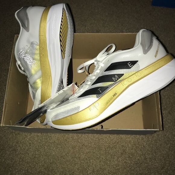 Adidas‎ Adizero Boston TME Running Training Shoes Men\'s  White Gold GY4929